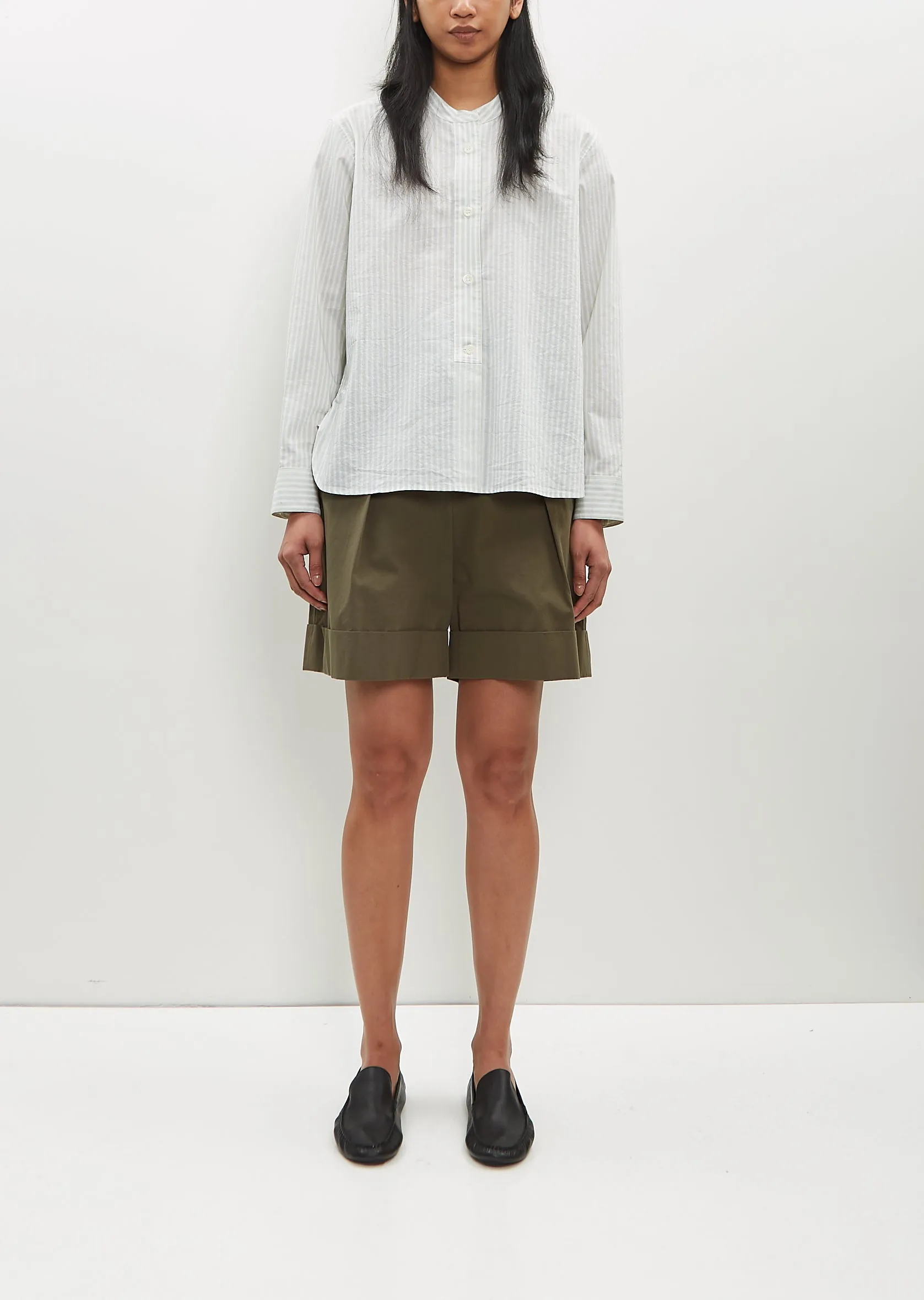 Collarless Cotton-Silk Shirt